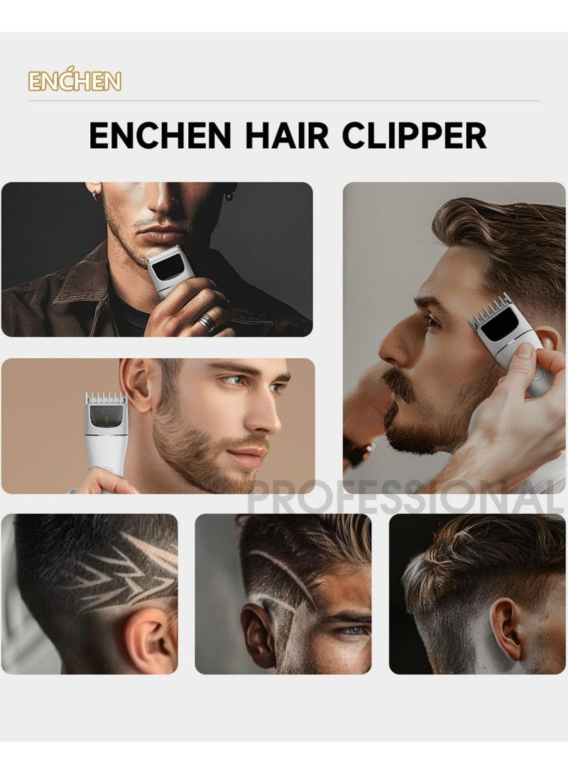 إنشن ماكينة قص الشعر للرجال، ماكينة قص اللحية القابلة لإعادة الشحن مع قفل السفر ومؤشر البطارية، ماكينة قص الشعر تدعم الشحن السريع من النوع C، وقت تشغيل 200 دقيقة واستخدام لاسلكي Boost 2 - أبيض - Image 4